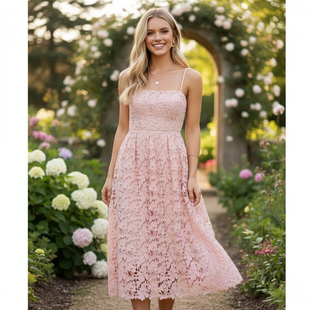 ASTR Joyce Lace Midi Dress Blush Size Small NWT